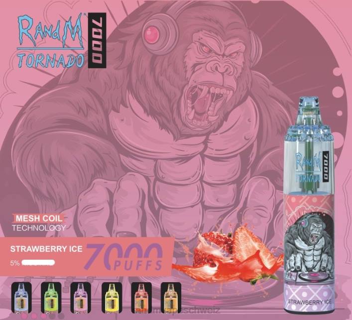 RandM Tornado Schweiz | RandM Tornado 00P2183 7000 Airflow Control Vape-Gerät 1St Erdbeereis